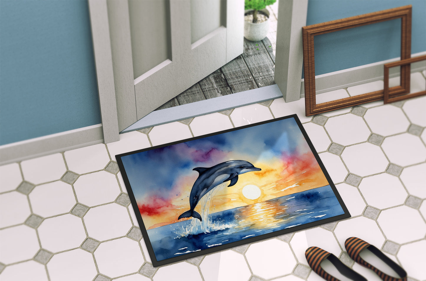 Dolphin Leaping at Sunrise Doormat