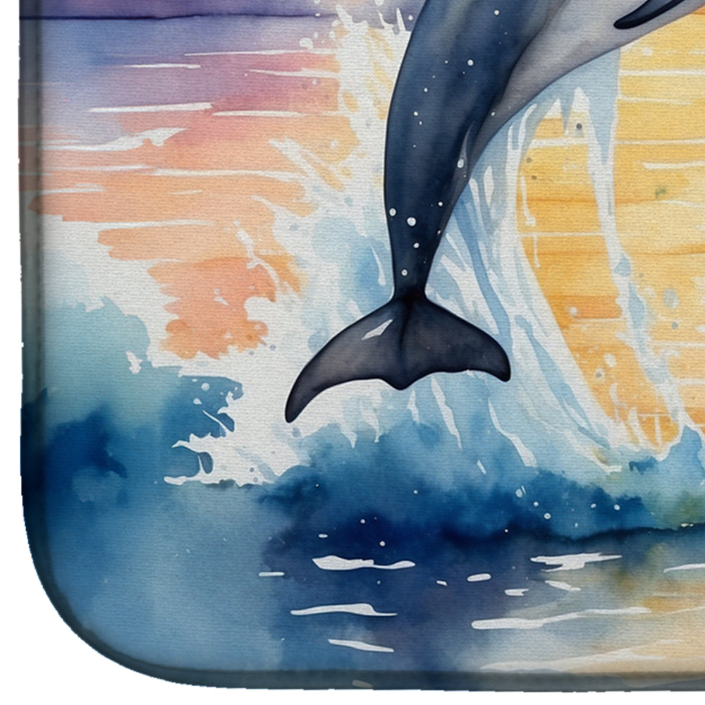 Dolphin Leaping at Sunrise Dish Drying Mat