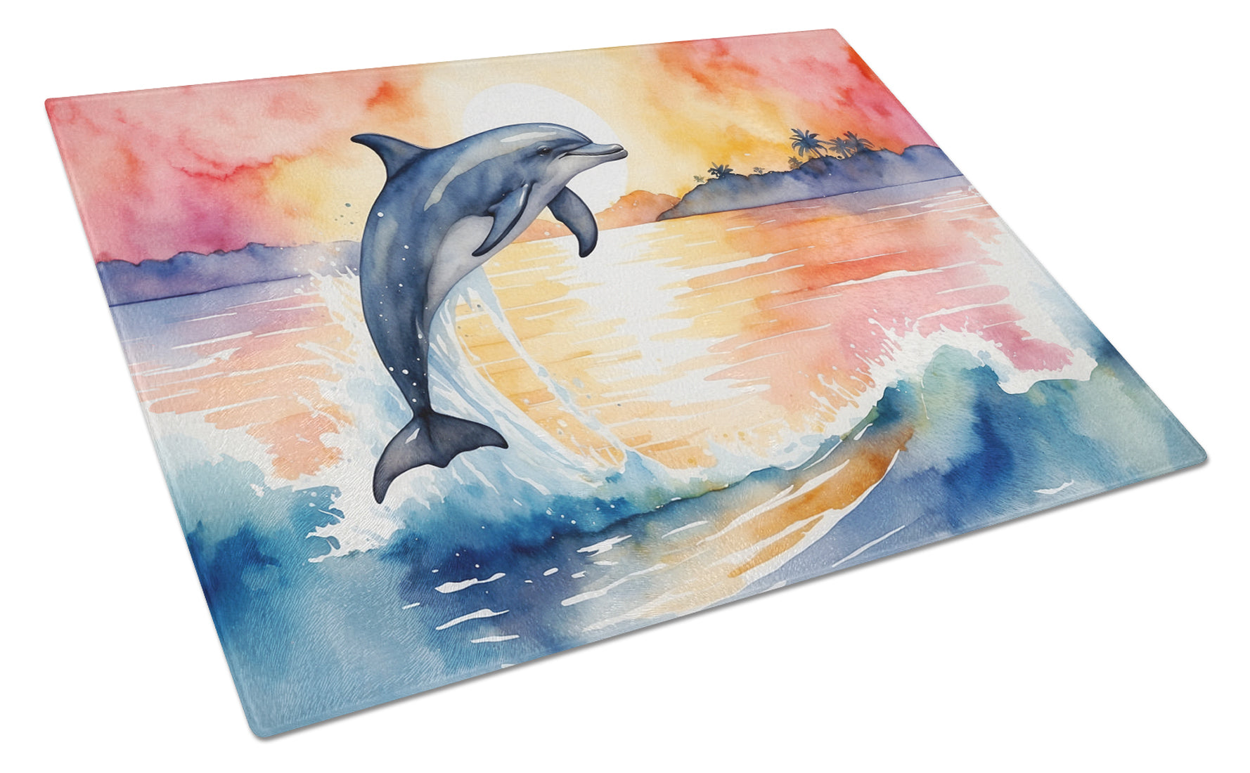 Buy this Dolphin Leaping at Sunrise Glass Cutting Board