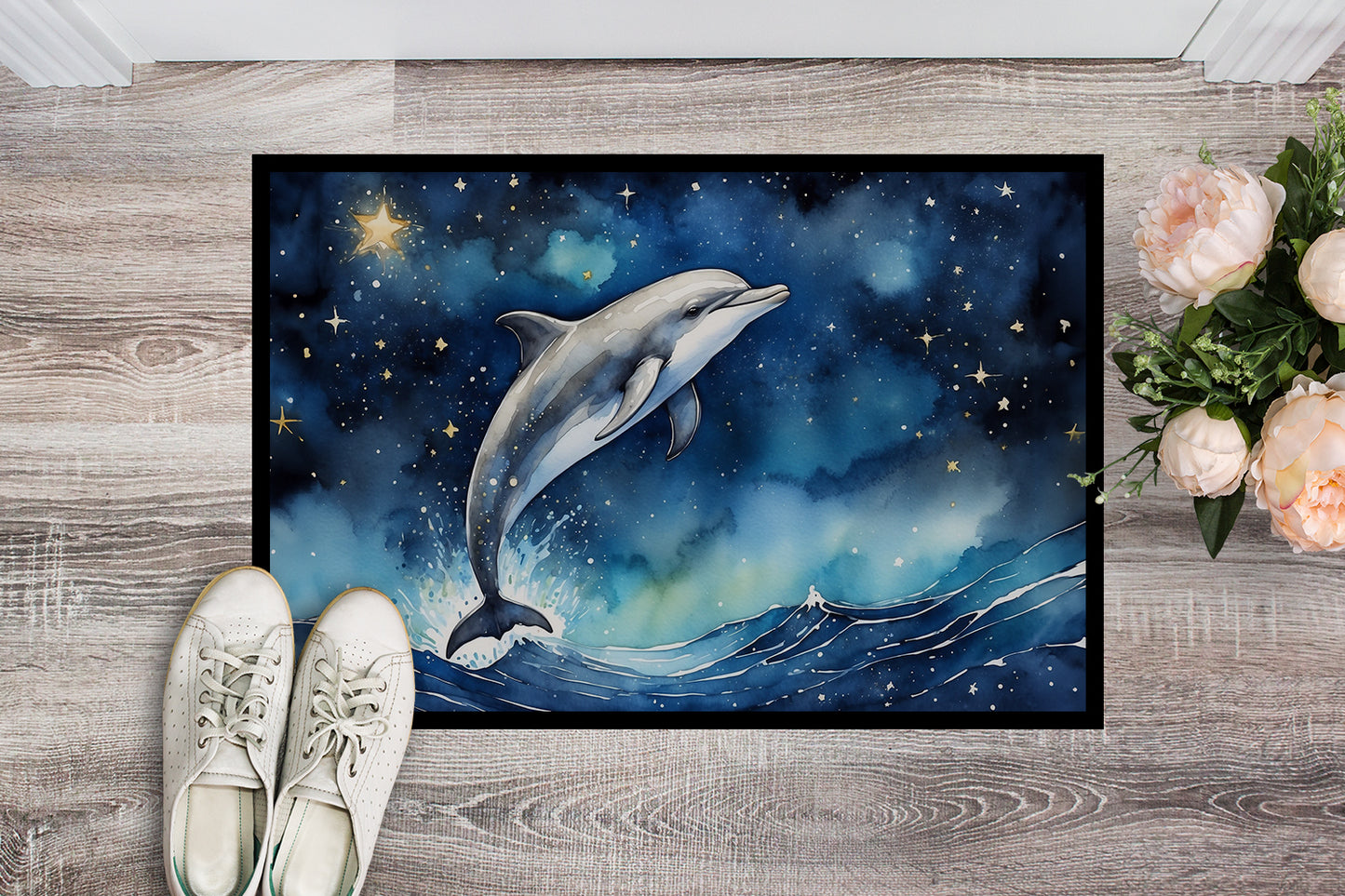 Dolphin in a Starry Sea Doormat