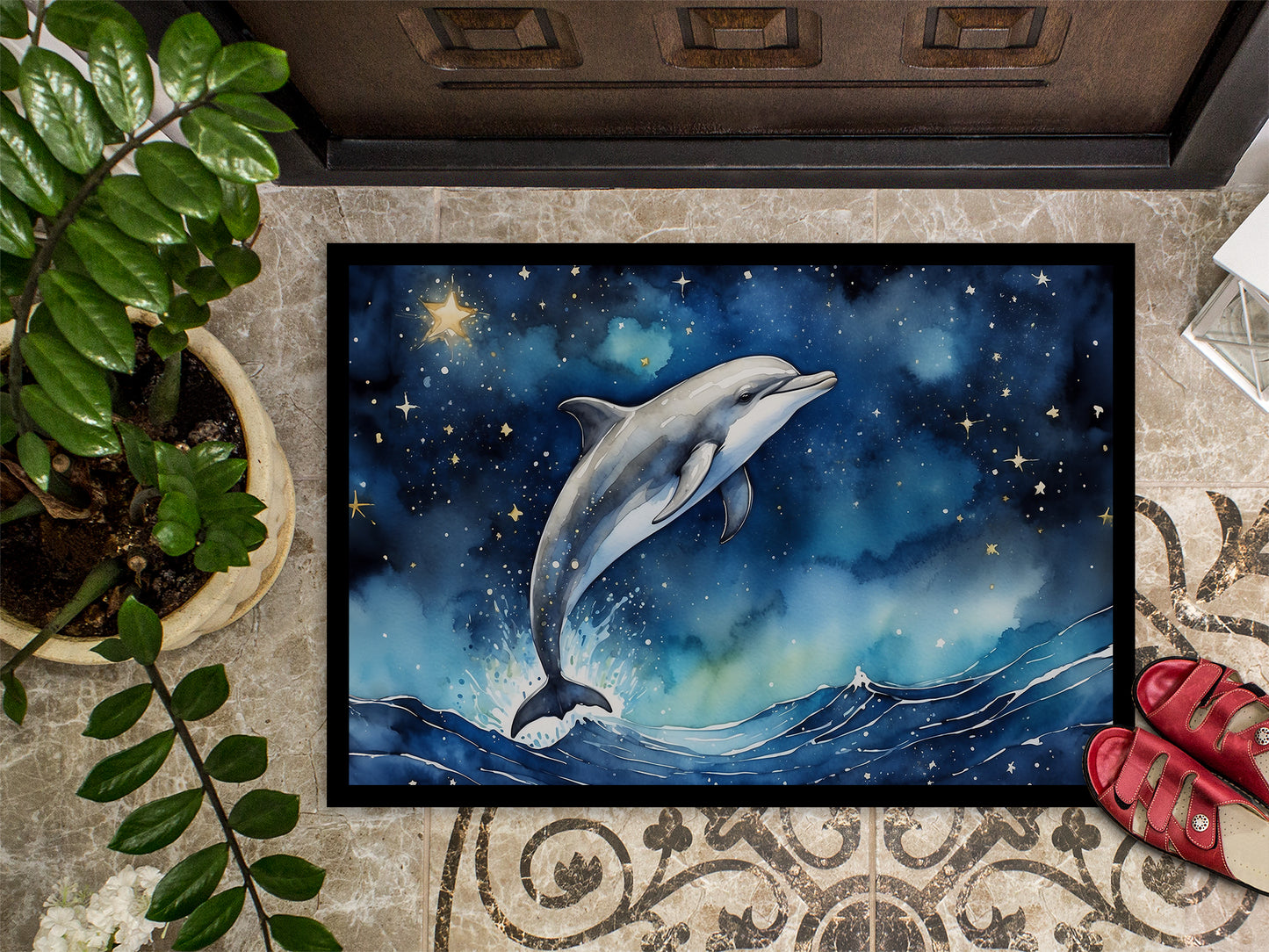 Dolphin in a Starry Sea Doormat