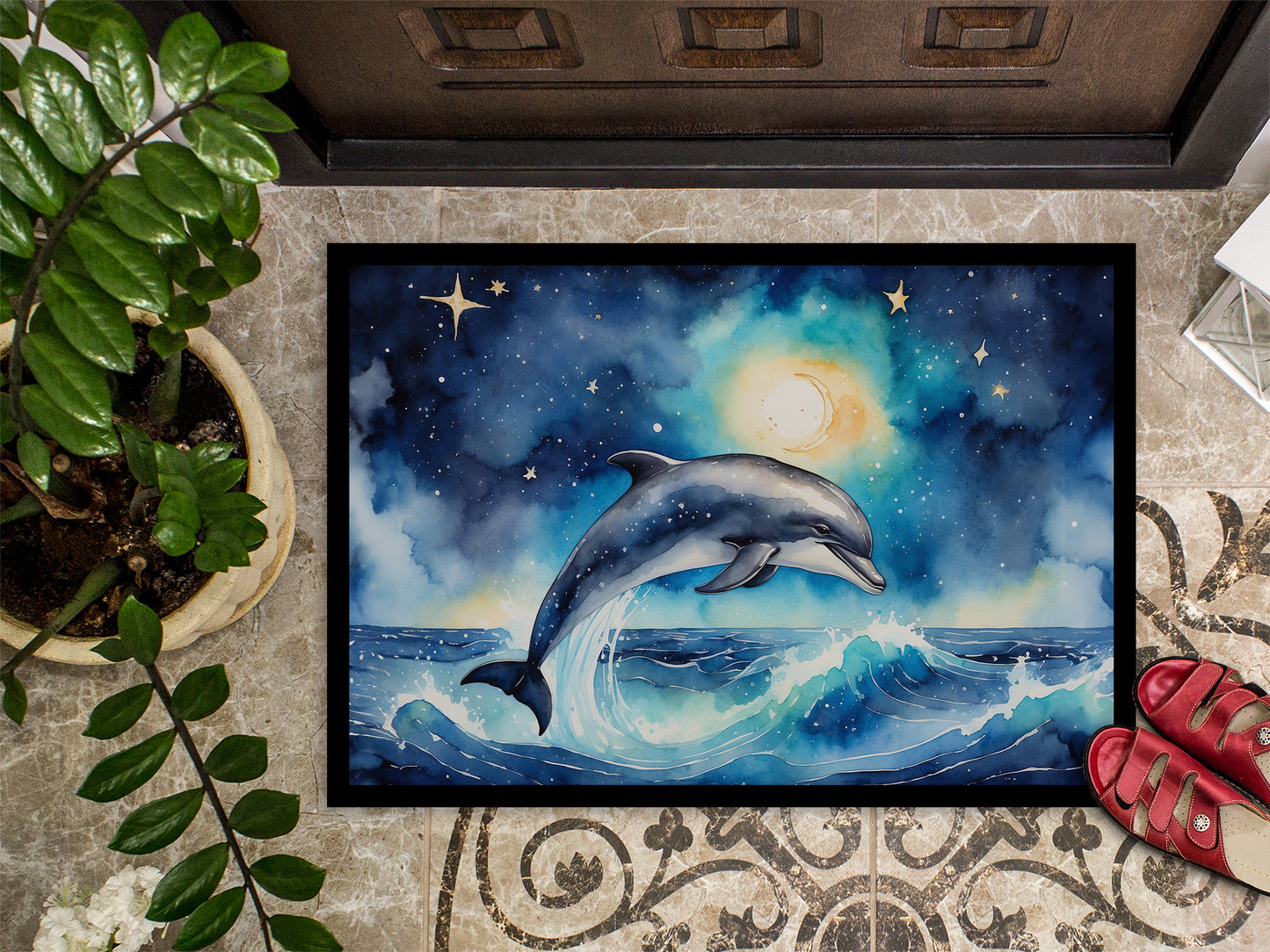 Dolphin in a Starry Sea Doormat