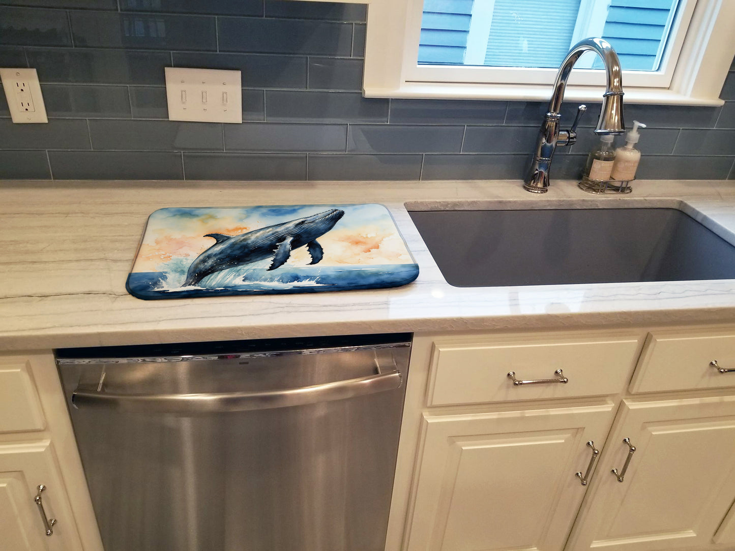 Humpback Whale Breaching Dish Drying Mat