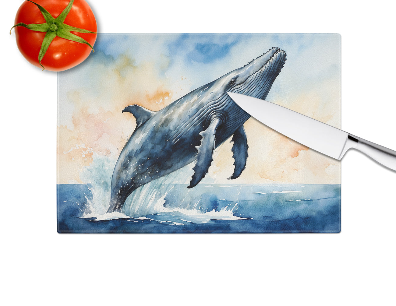 Humpback Whale Breaching Glass Cutting Board