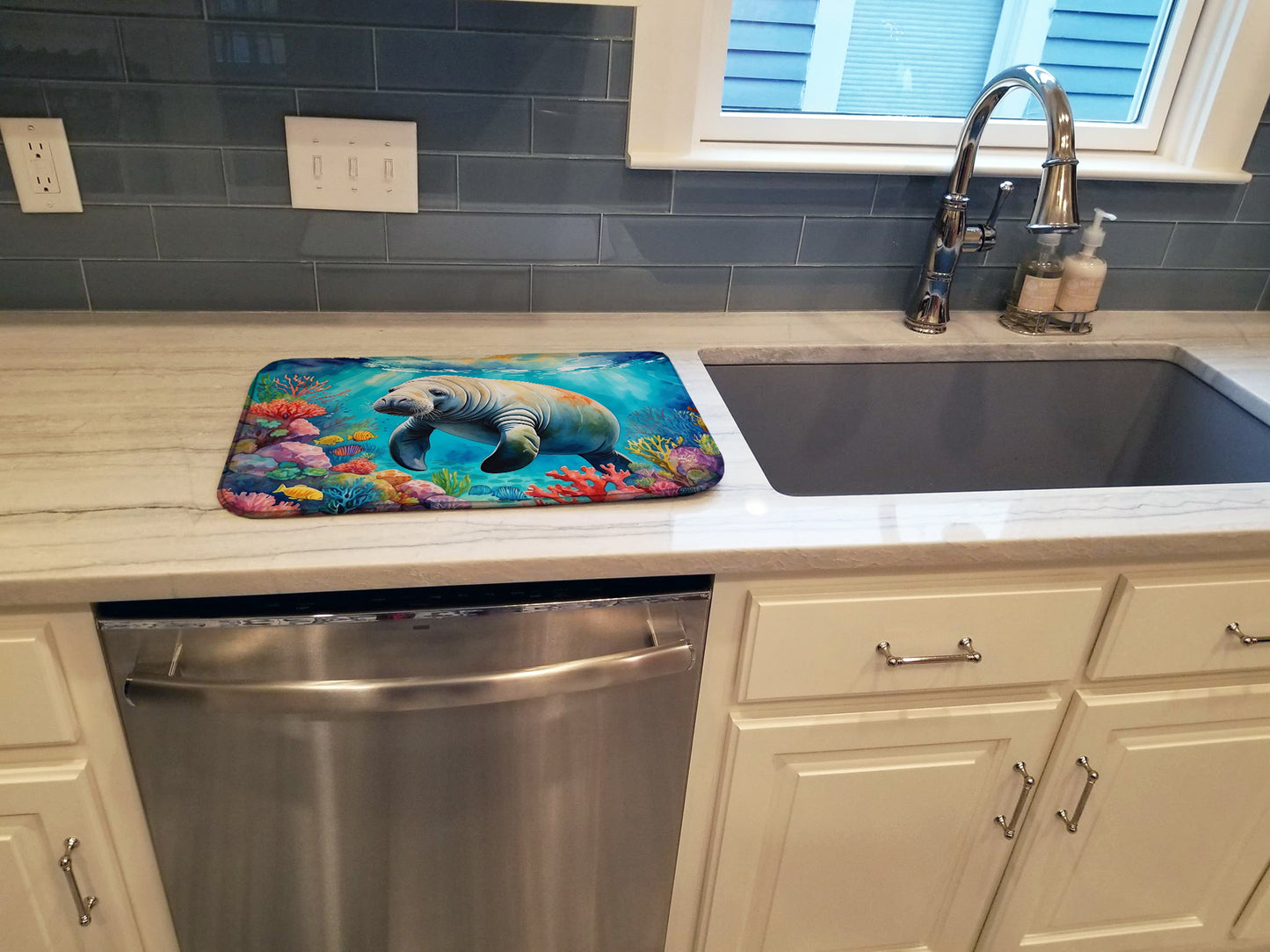 Manatee and Coral Reefs Dish Drying Mat