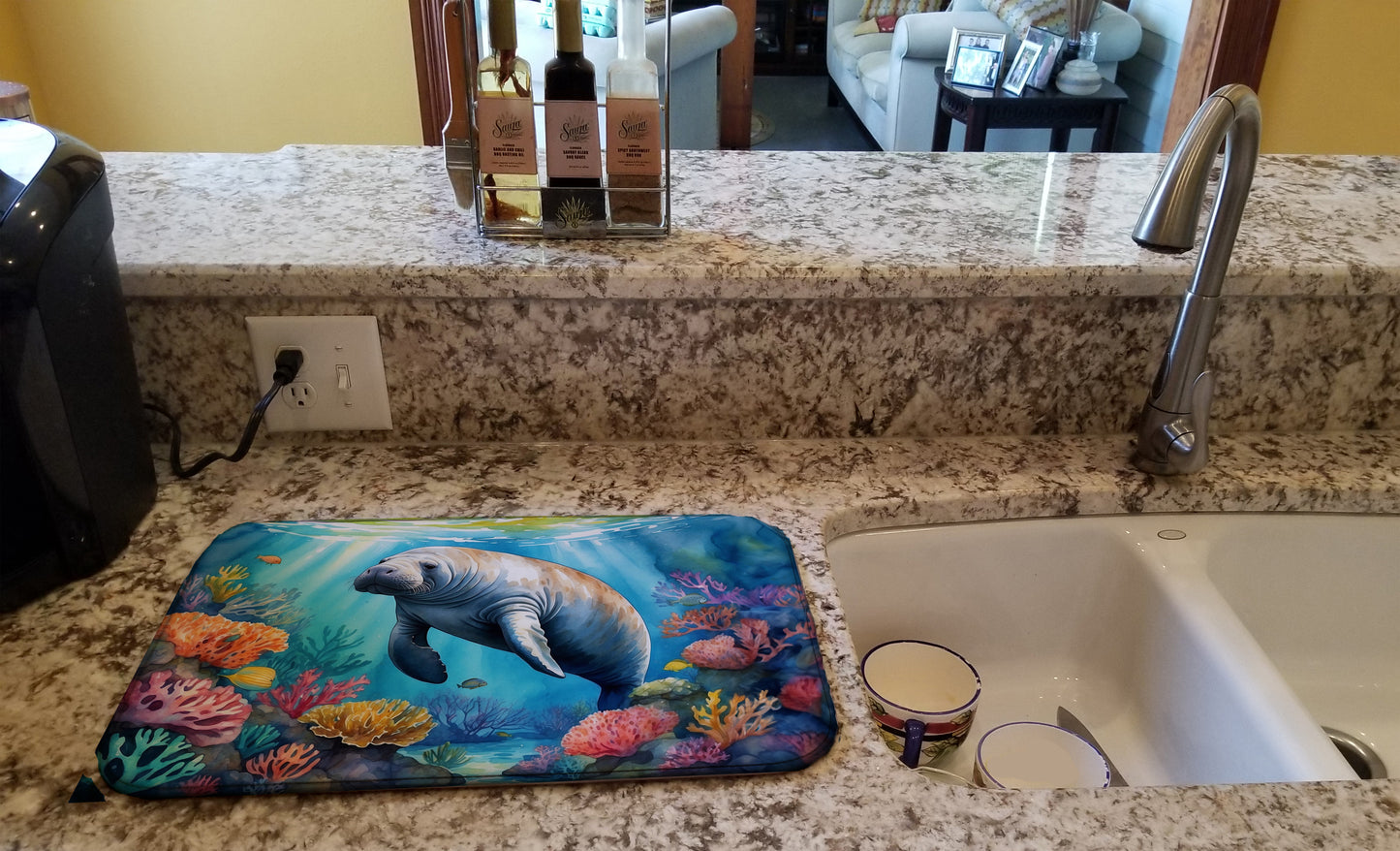 Manatee and Coral Reefs Dish Drying Mat