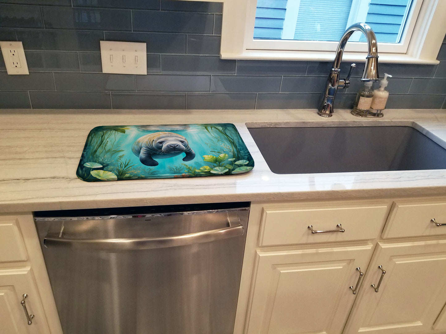 Manatee in a Crystal-Clear Spring Dish Drying Mat