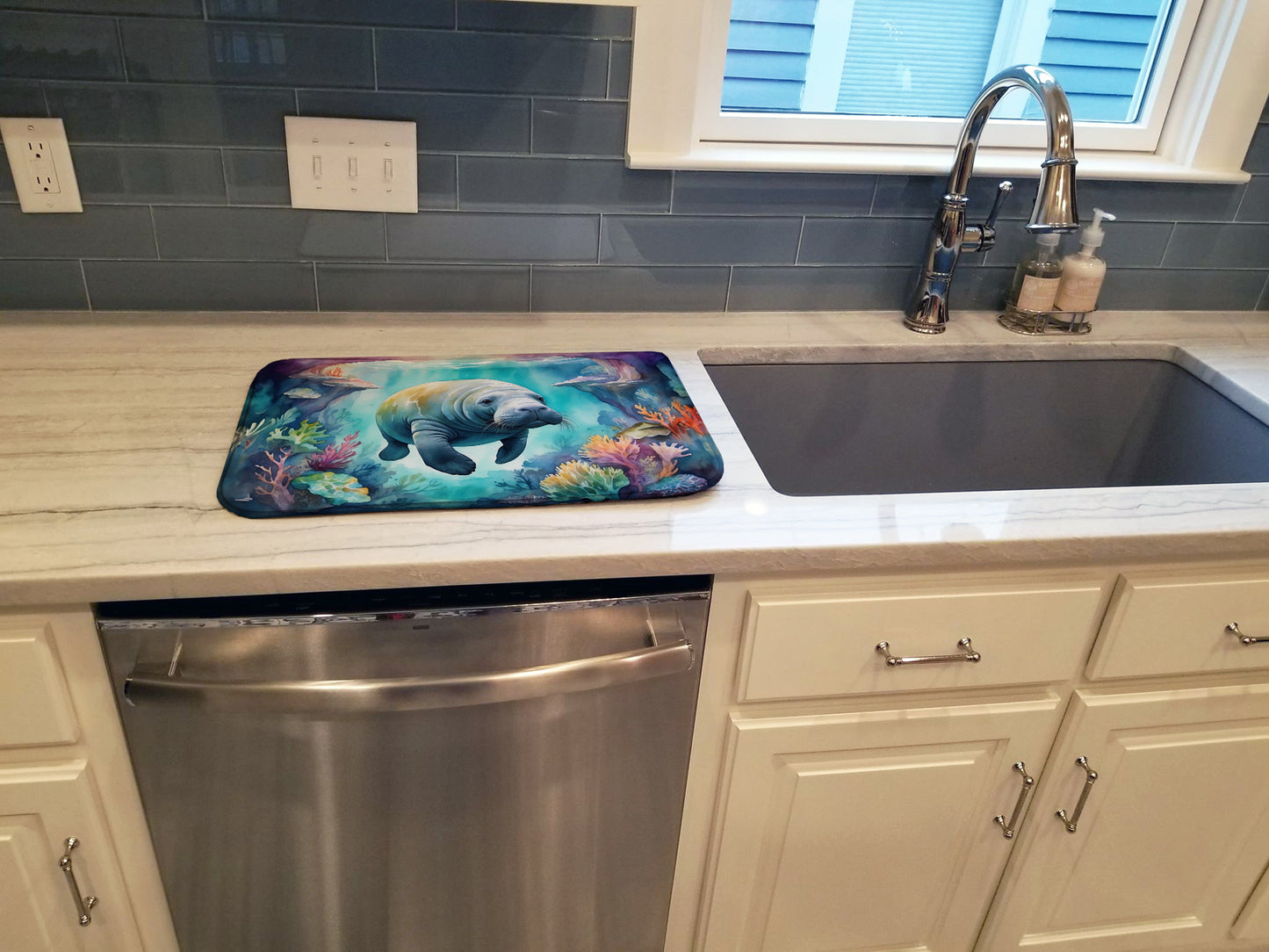 Manatee in a Dreamscape Dish Drying Mat