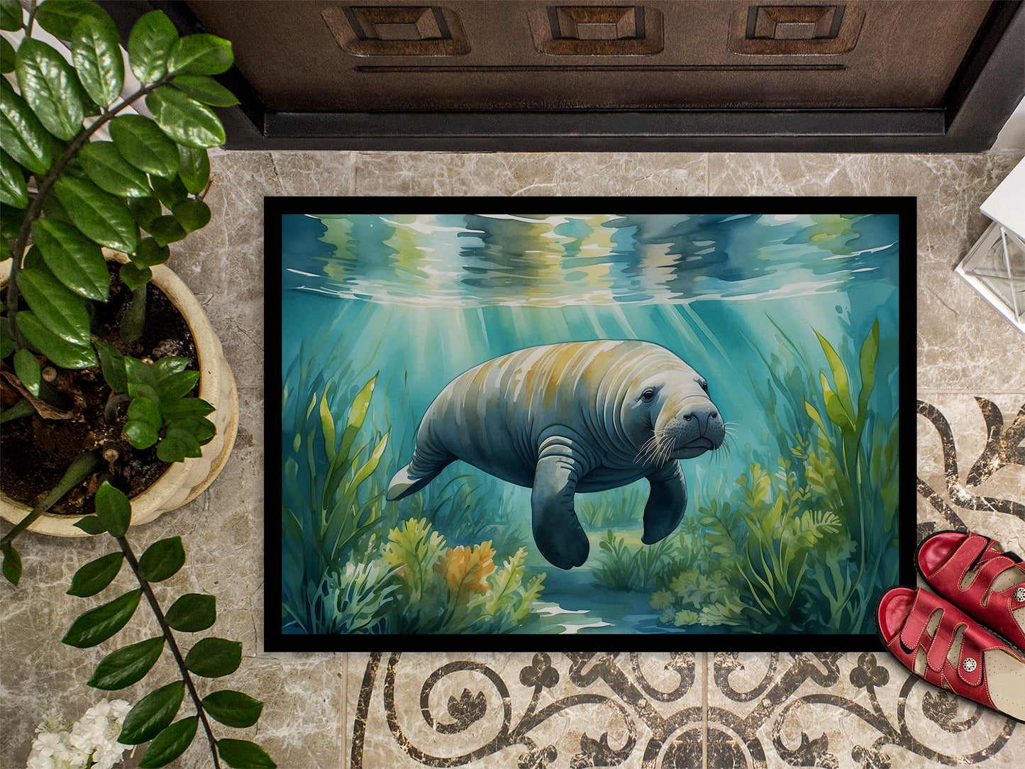 Manatee in a Seagrass Bed Doormat