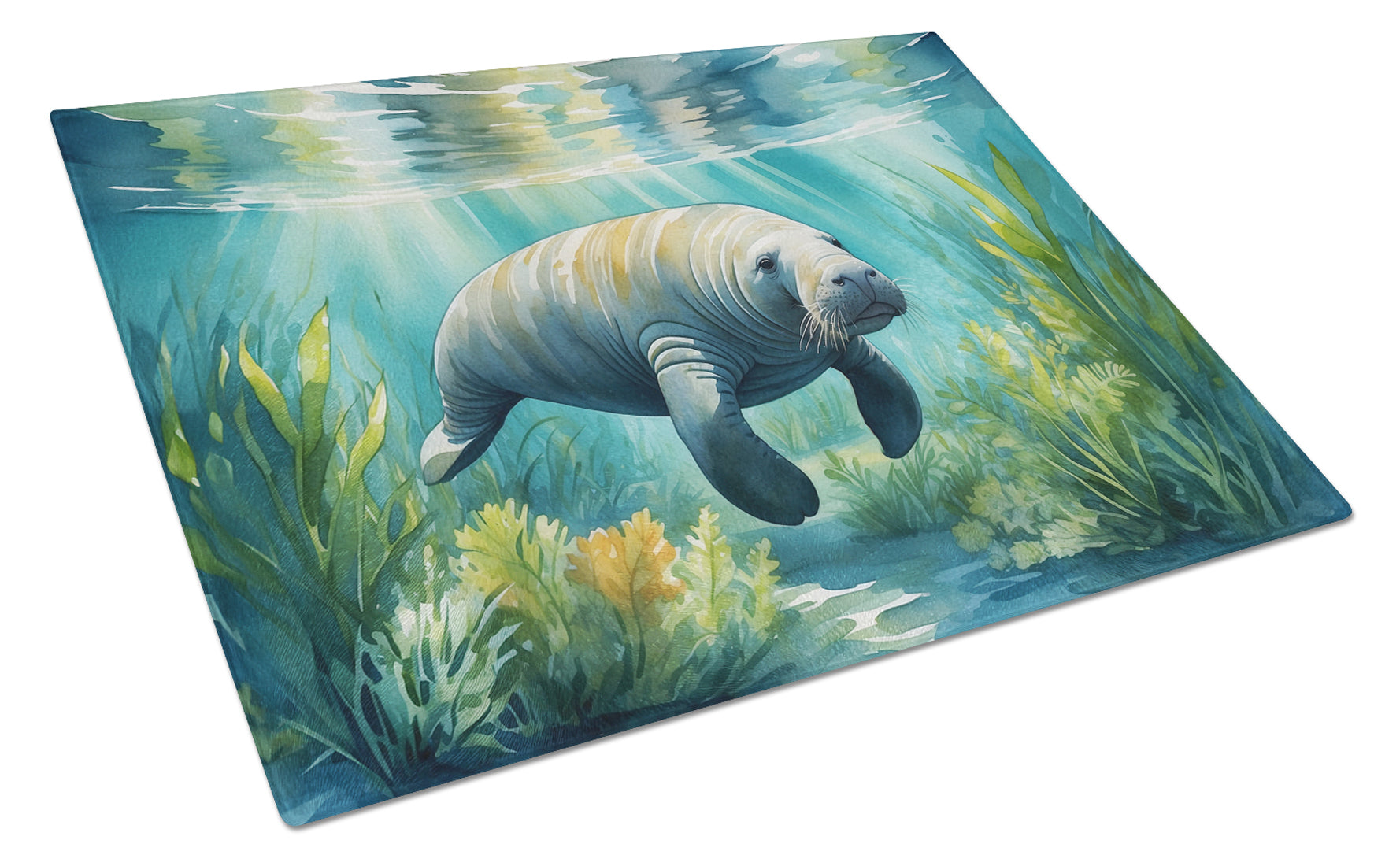 Buy this Manatee in a Seagrass Bed Glass Cutting Board