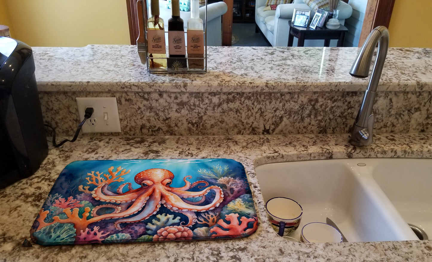 Octopus Among Coral Dish Drying Mat