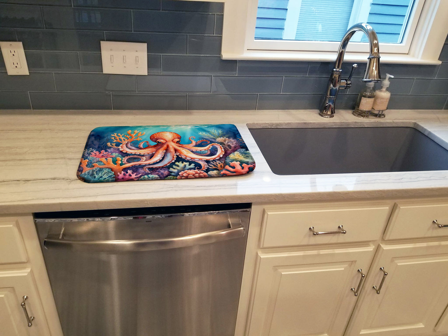 Octopus Among Coral Dish Drying Mat