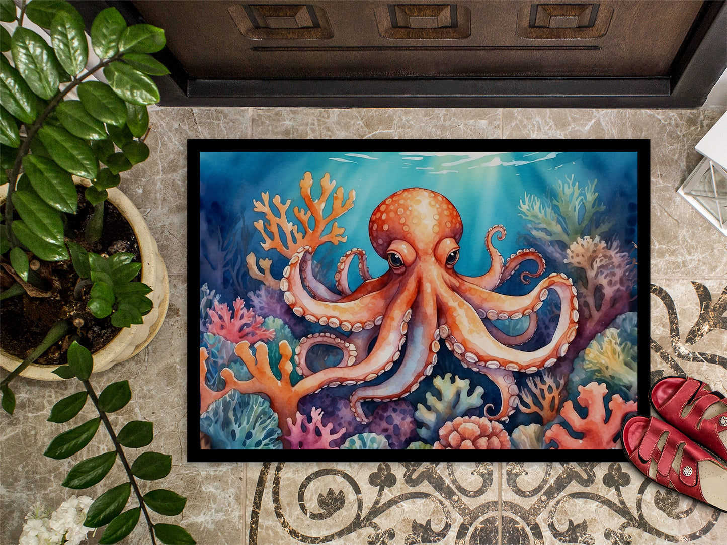 Octopus Among Coral Doormat