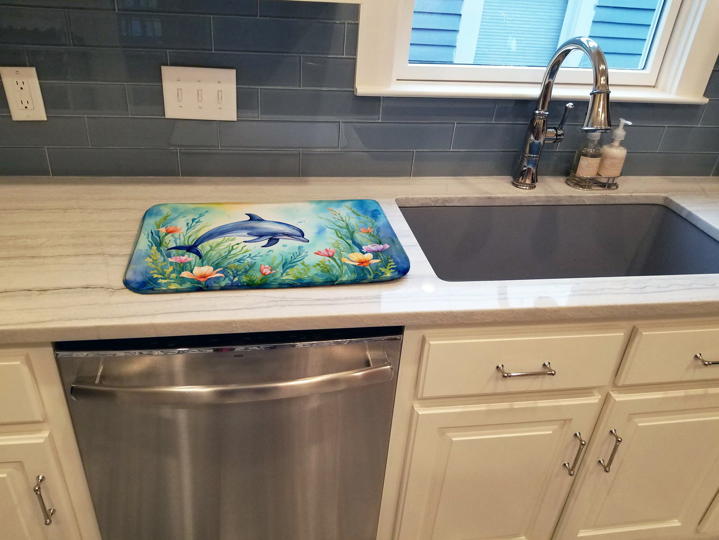 Spring Dolphin Dish Drying Mat