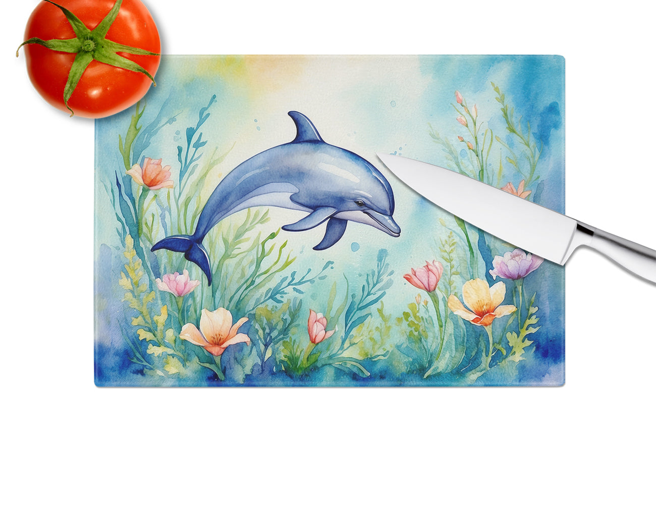 Spring Dolphin Glass Cutting Board