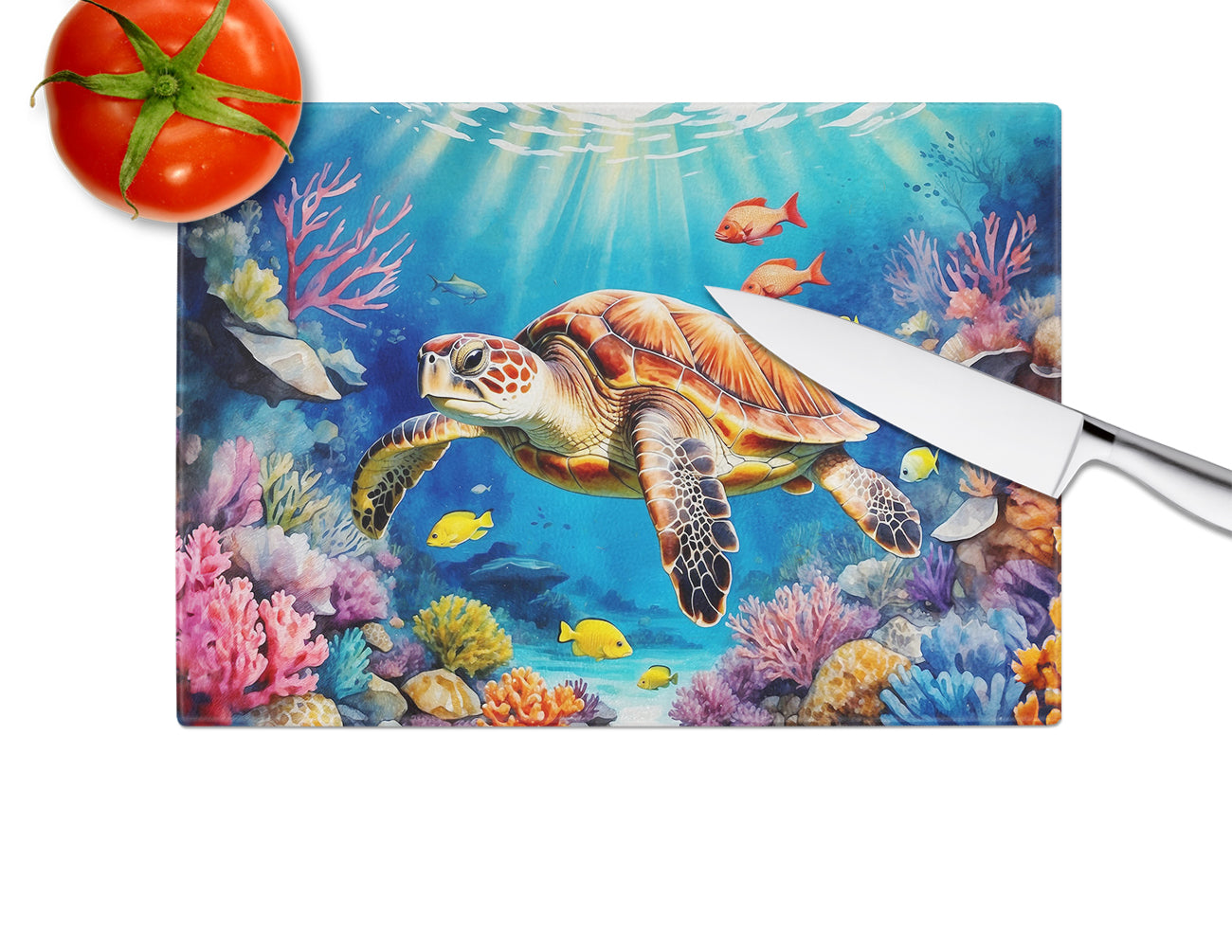 Turtle and Reefs Glass Cutting Board