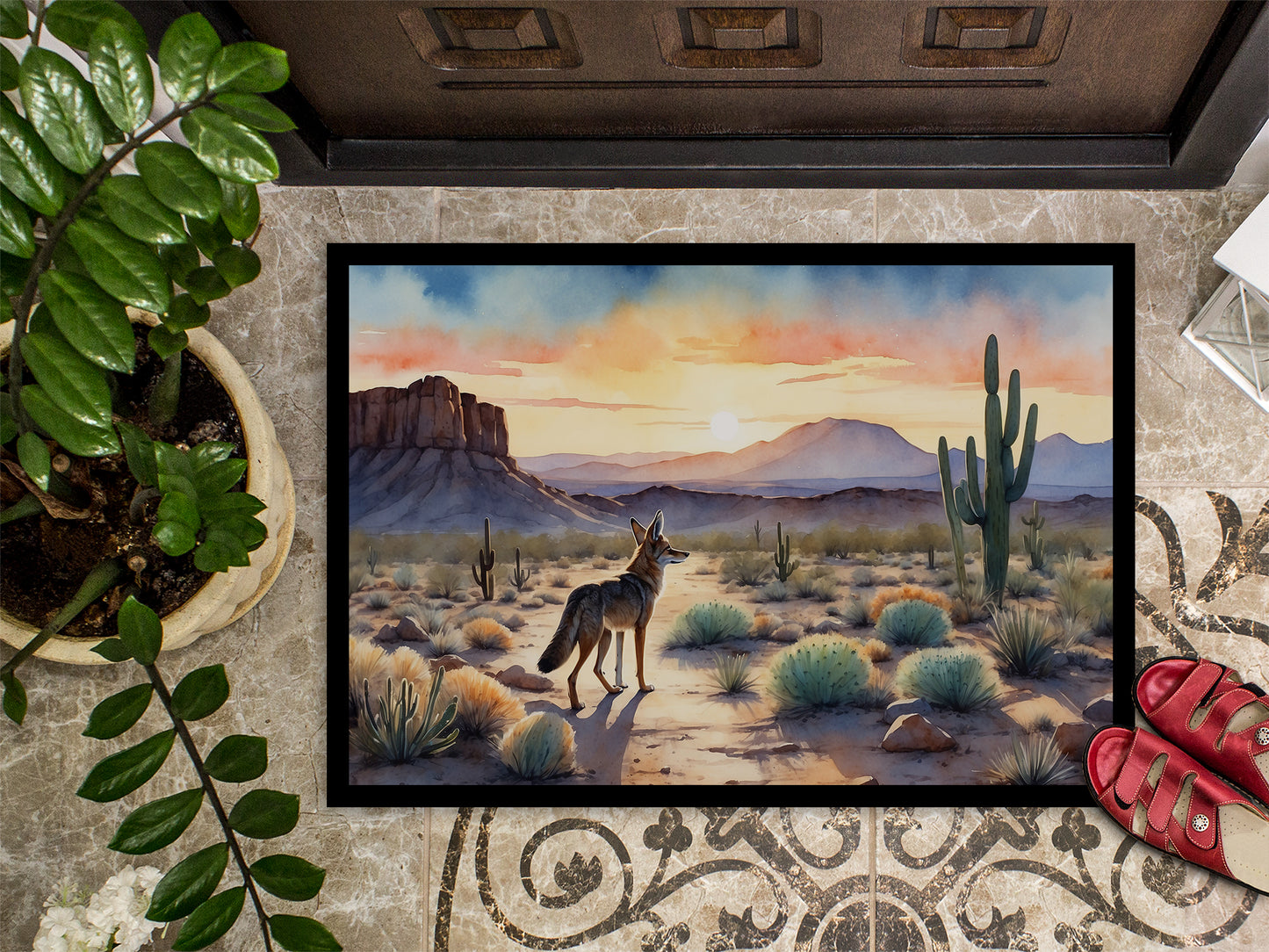 Desert Sunset Coyote Doormat