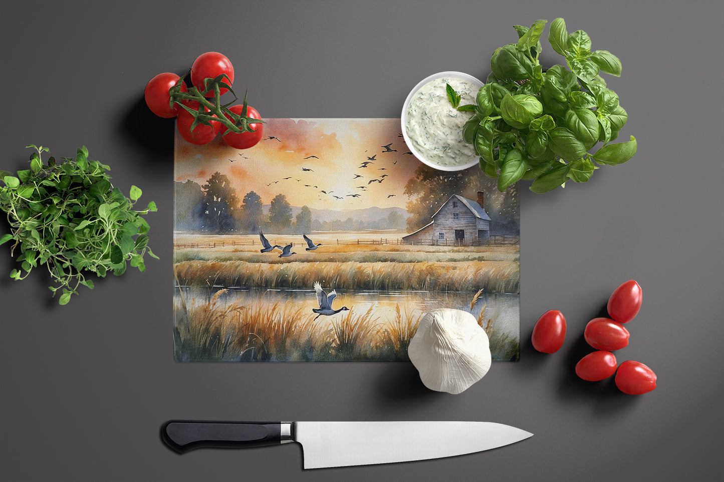 Geese in Flight Glass Cutting Board