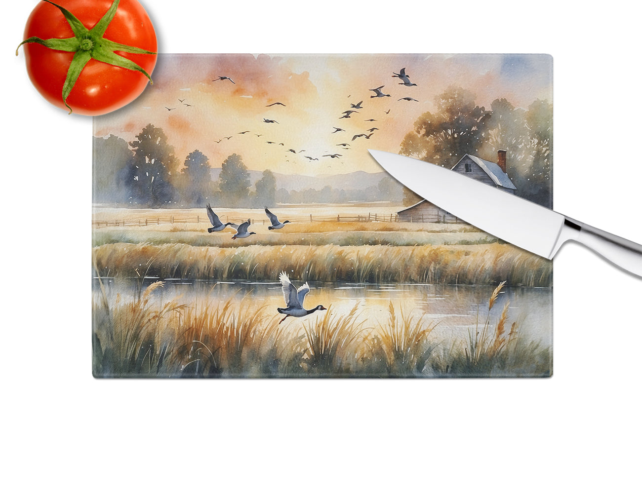 Geese in Flight Glass Cutting Board