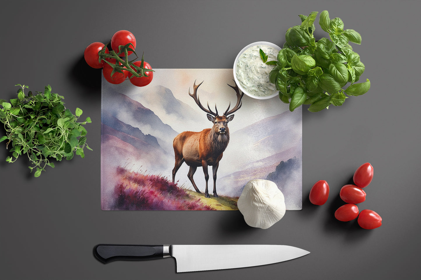 Highland Red Deer Glass Cutting Board