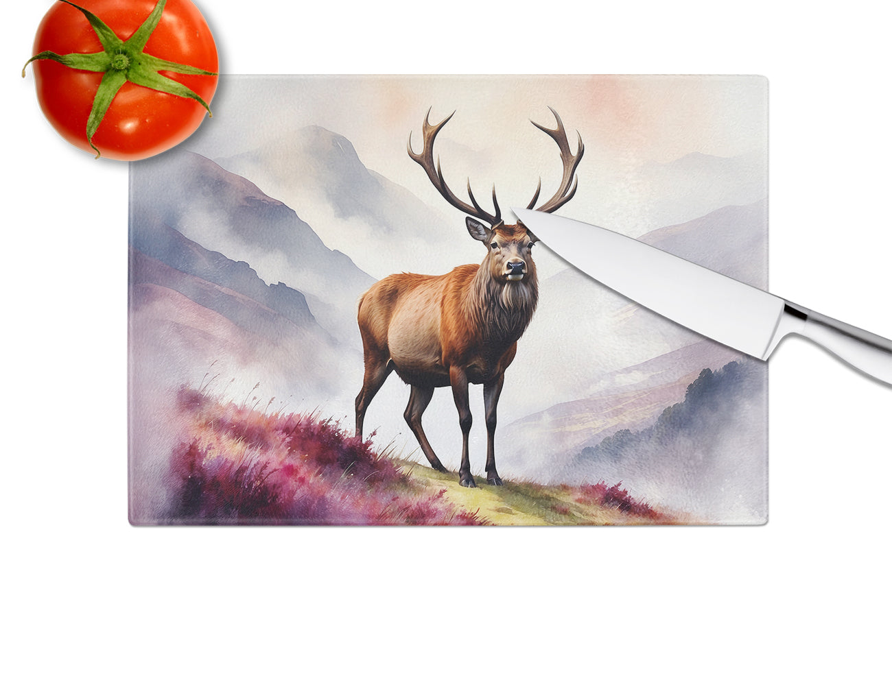 Highland Red Deer Glass Cutting Board