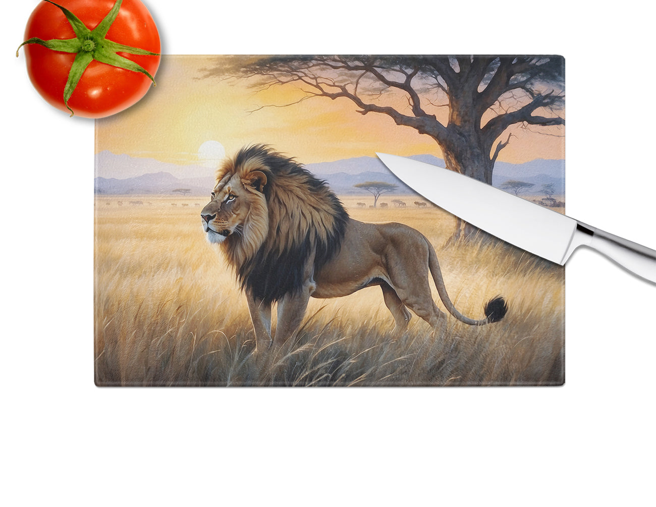 Lions at Dawn Glass Cutting Board