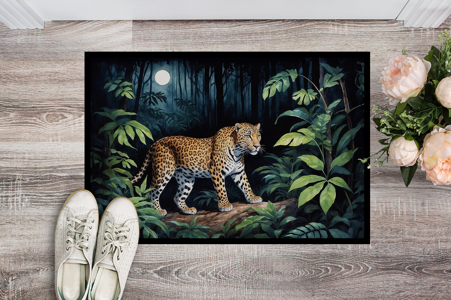 Leopard Nighttime in the Jungle Doormat