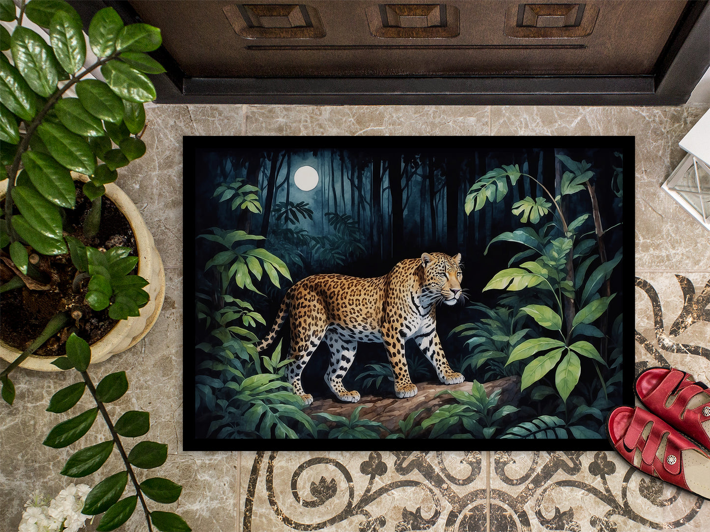 Leopard Nighttime in the Jungle Doormat