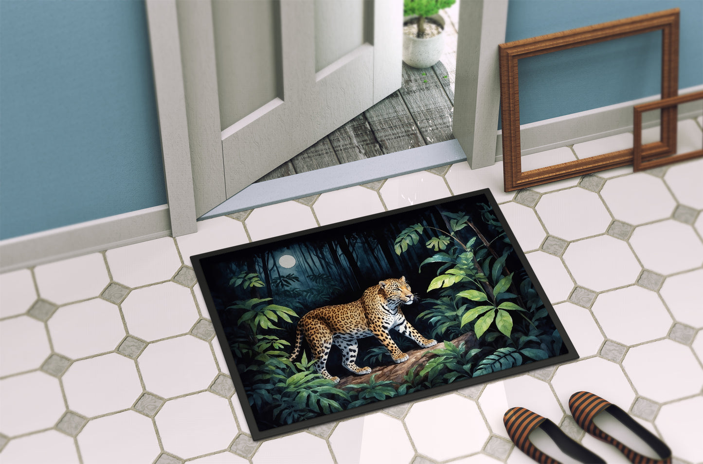 Leopard Nighttime in the Jungle Doormat