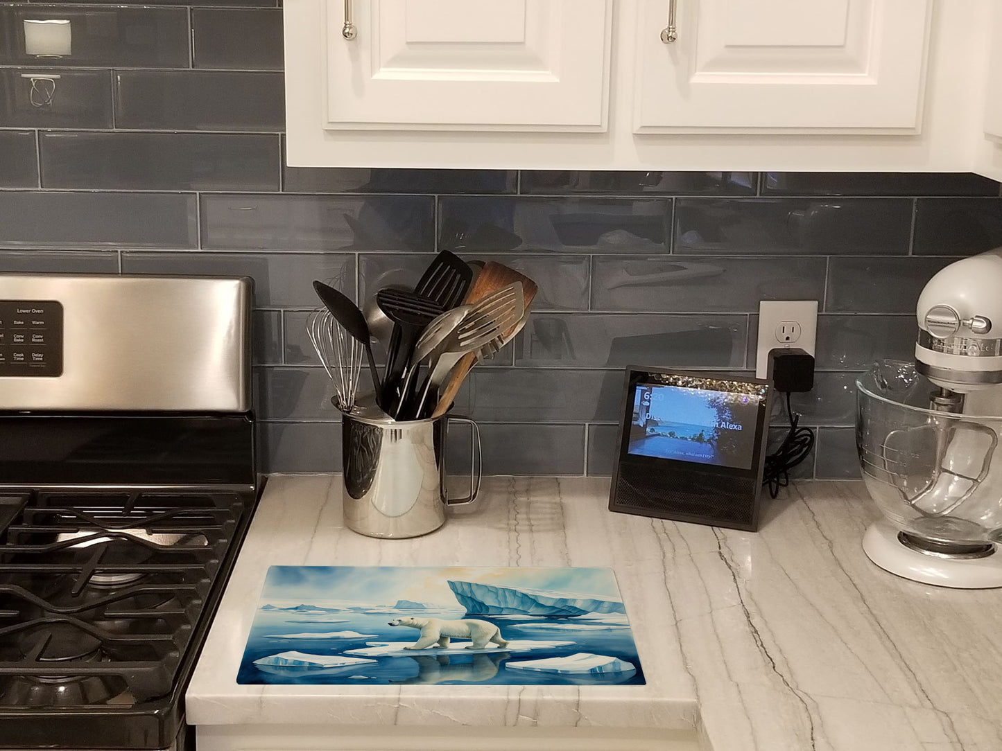 Polar Bear on the Ice Glass Cutting Board