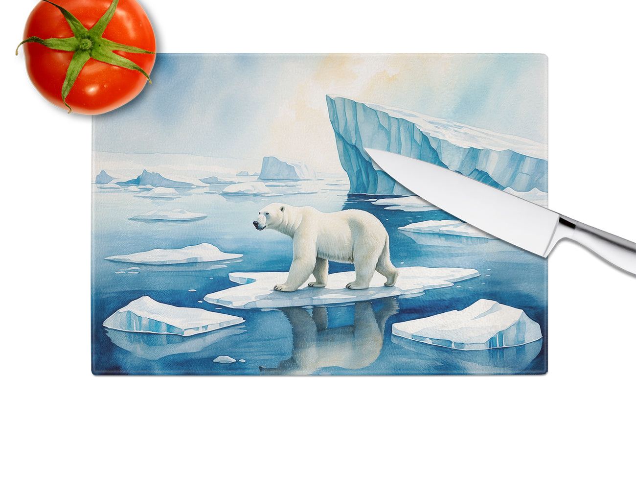 Polar Bear on the Ice Glass Cutting Board