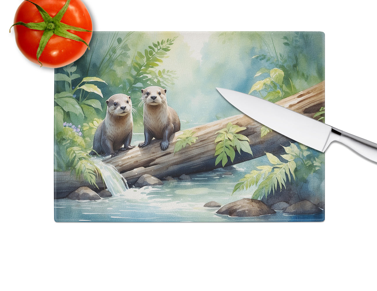 River Otters at Play Glass Cutting Board