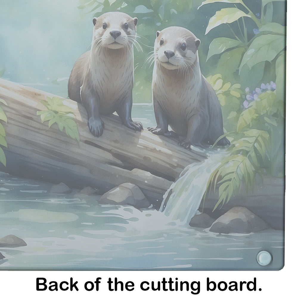 River Otters at Play Glass Cutting Board