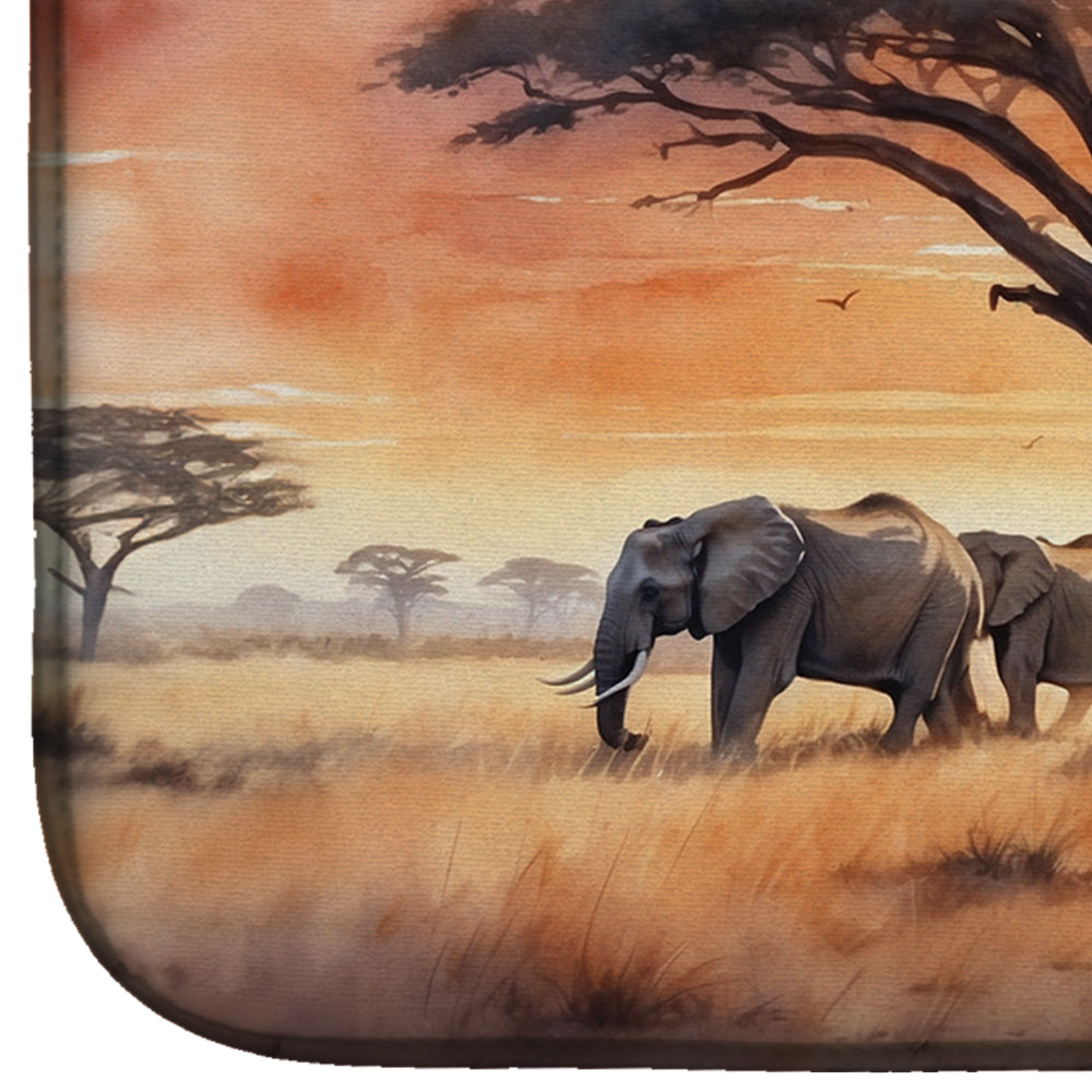 Elephants Savanna Sunrise Dish Drying Mat