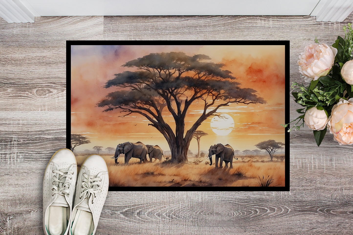 Elephants Savanna Sunrise Doormat