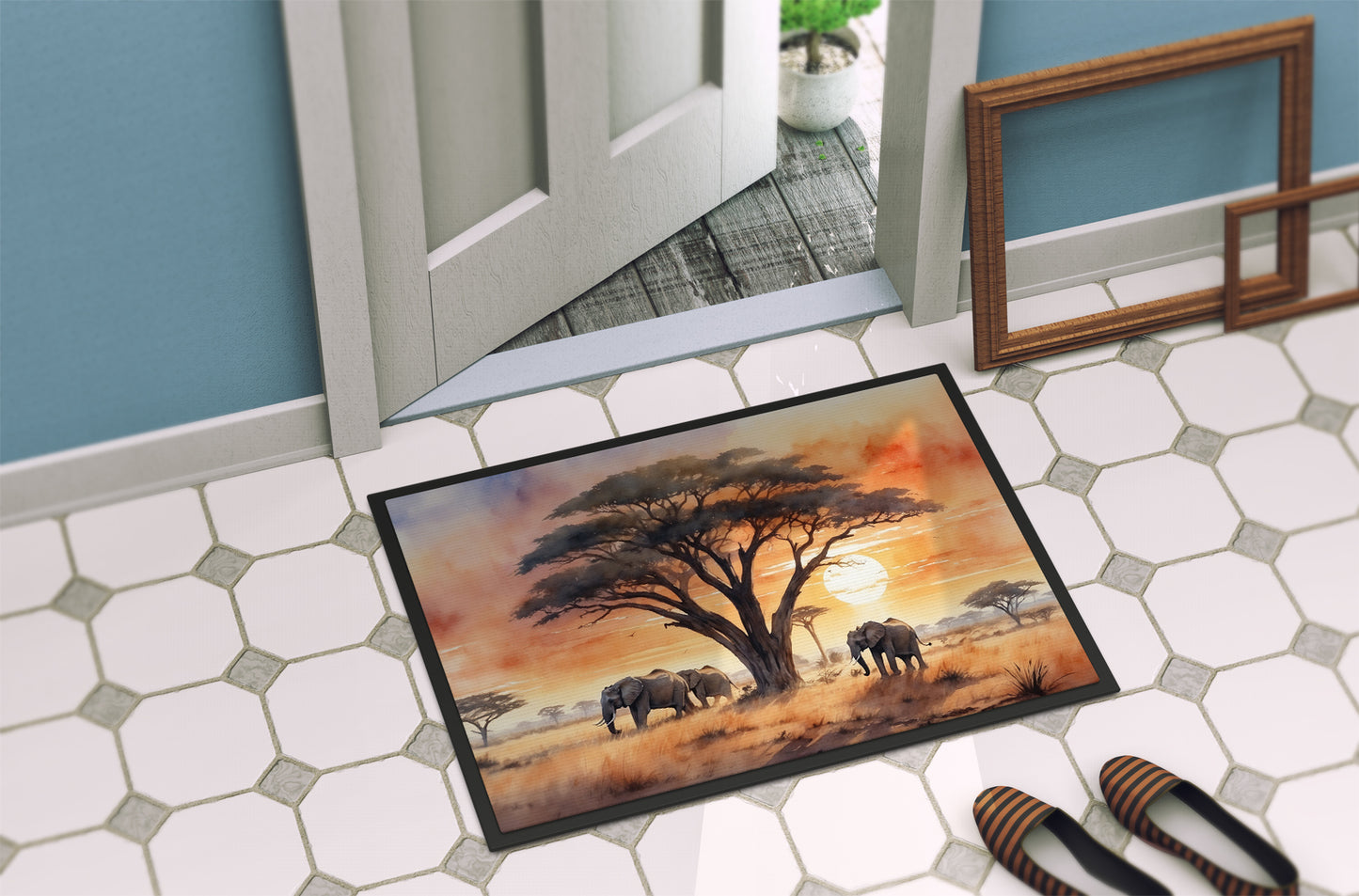 Elephants Savanna Sunrise Doormat