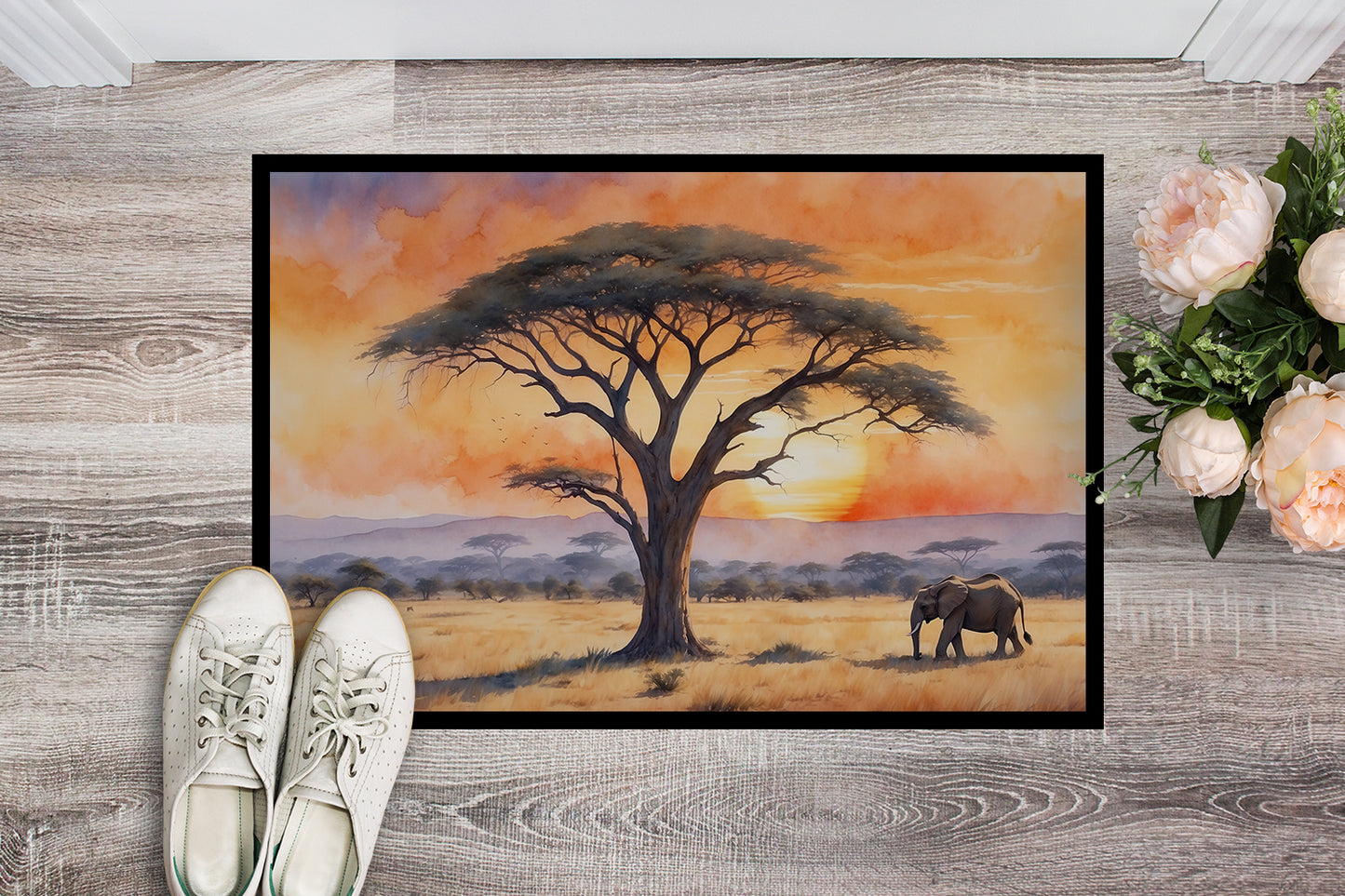 Elephants Savanna Sunrise Doormat