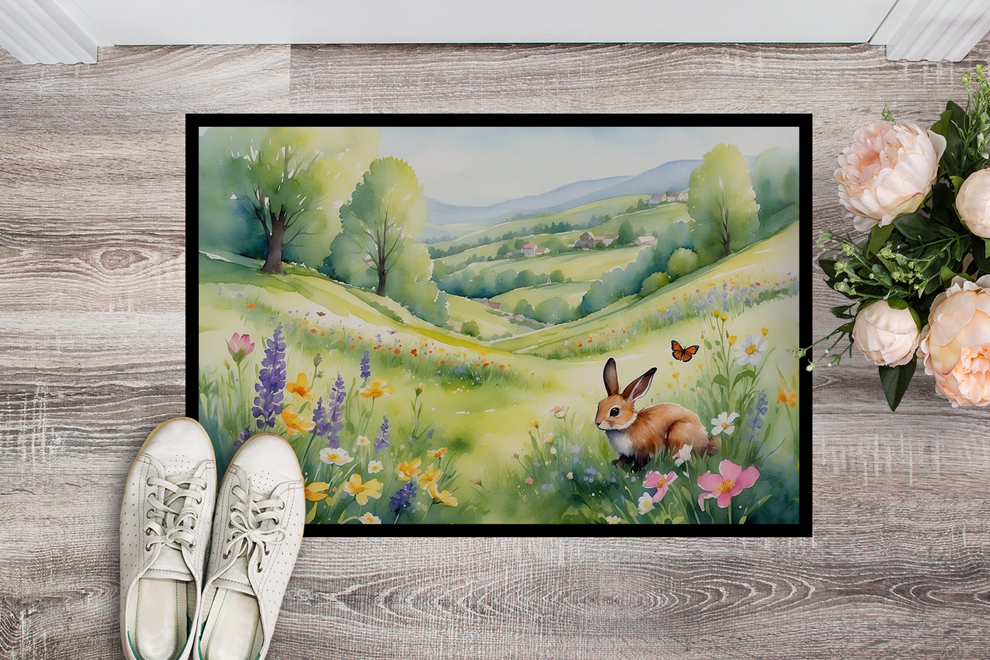 Rabbit Springtime Meadow Doormat