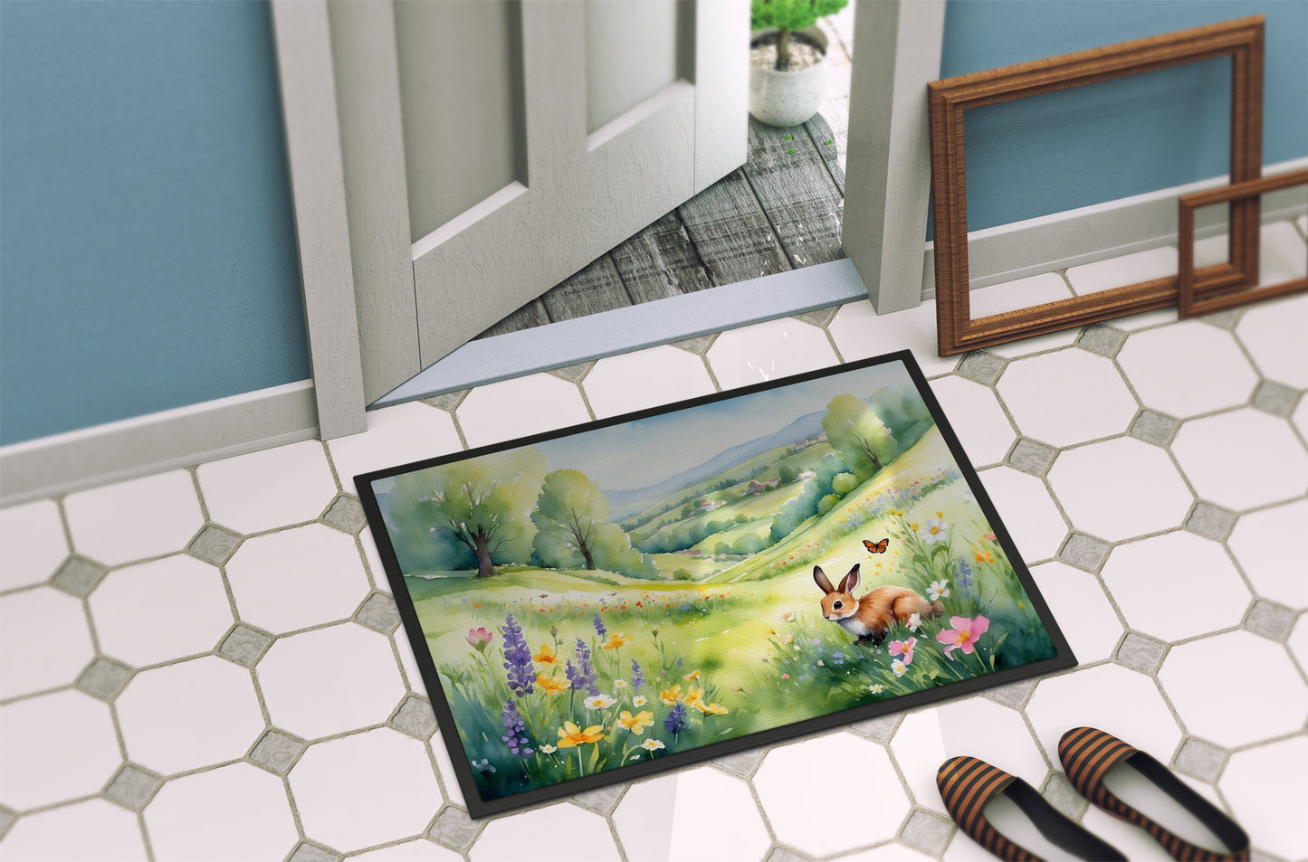 Rabbit Springtime Meadow Doormat