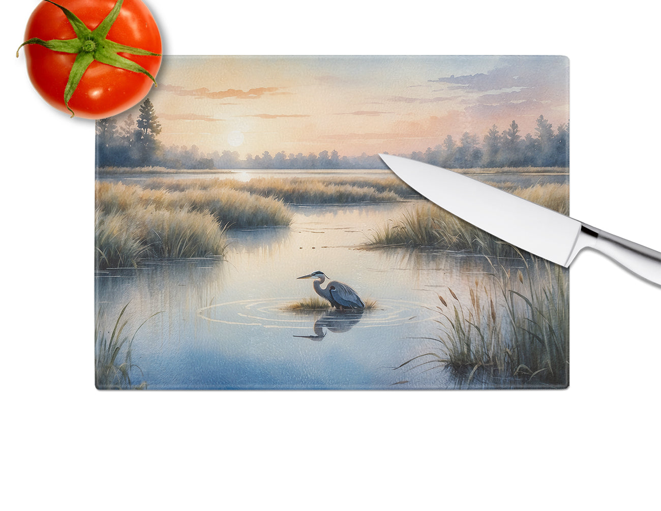 Wetland Wonders Blue Heron Glass Cutting Board