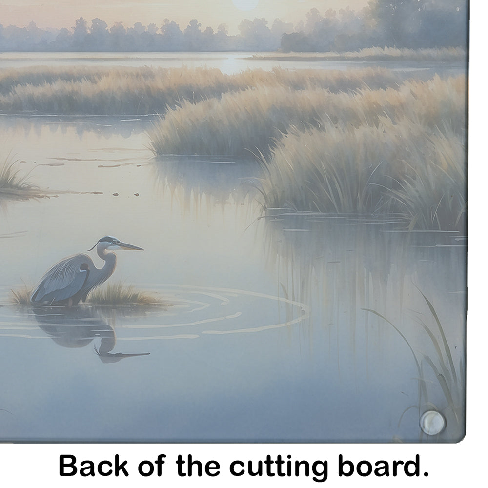 Wetland Wonders Blue Heron Glass Cutting Board