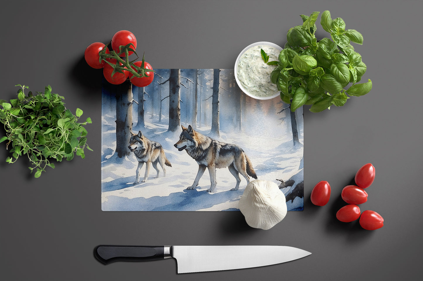 Winter Wolves Glass Cutting Board