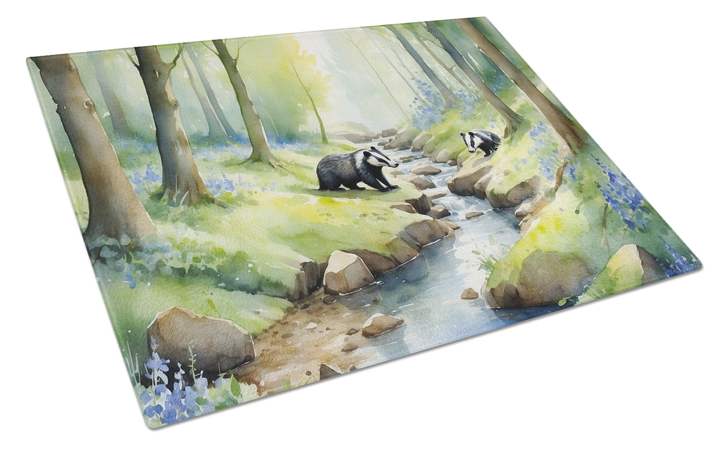 Buy this Woodland Spring Badgers Glass Cutting Board